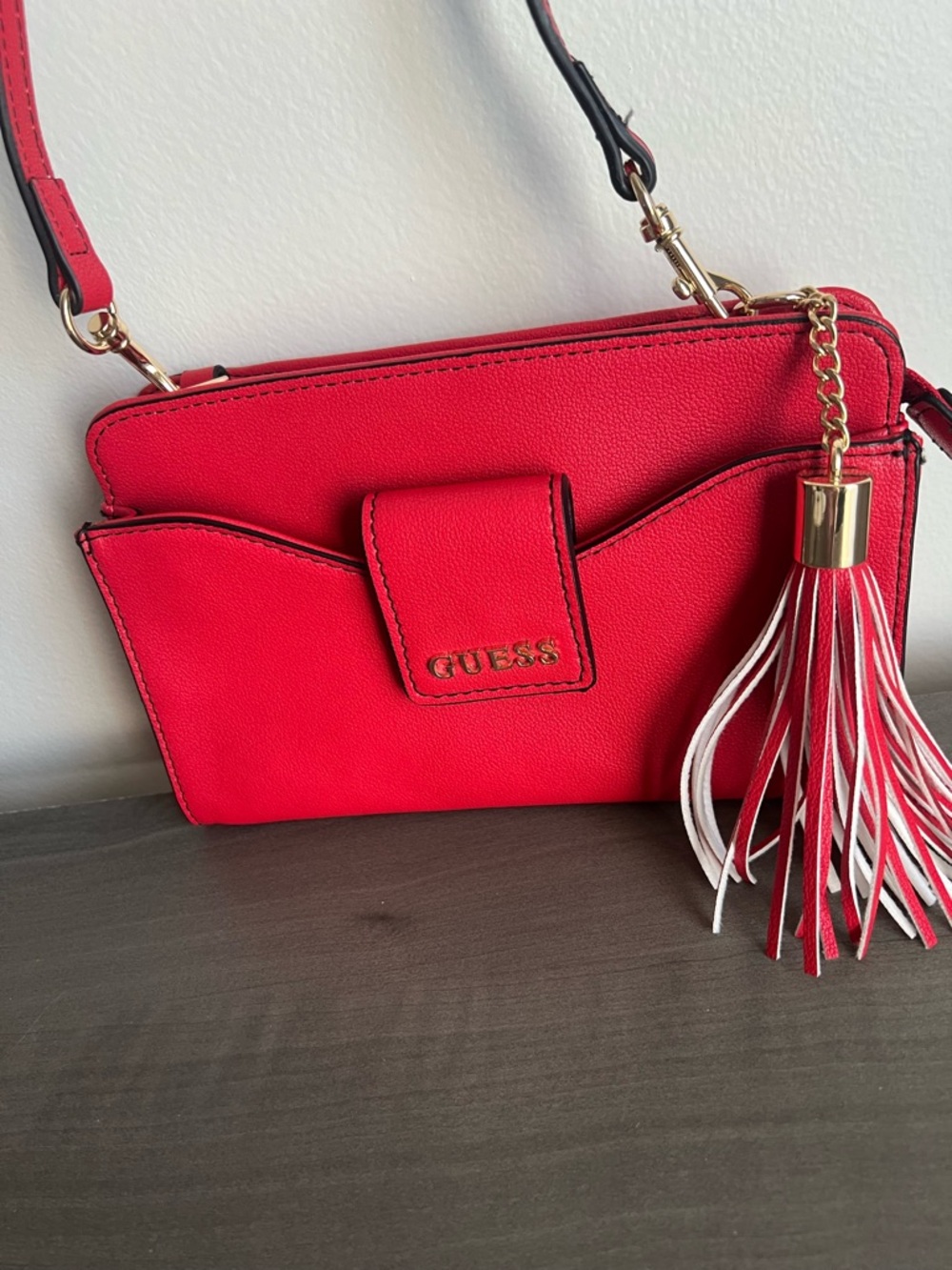 GUESS Bright Red Crossbody with Tassel Charm